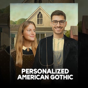 Personalized American Gothic Portrait – Custom Old Timey Gothic Painting, Classic Farmer Style Art