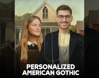 Personalized American Gothic Portrait – Custom Old Timey Gothic Painting, Classic Farmer Style Art