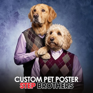 Póster personalizado de Hermanastros: Retrato de mascota divertido al estilo de una película (descarga digital)