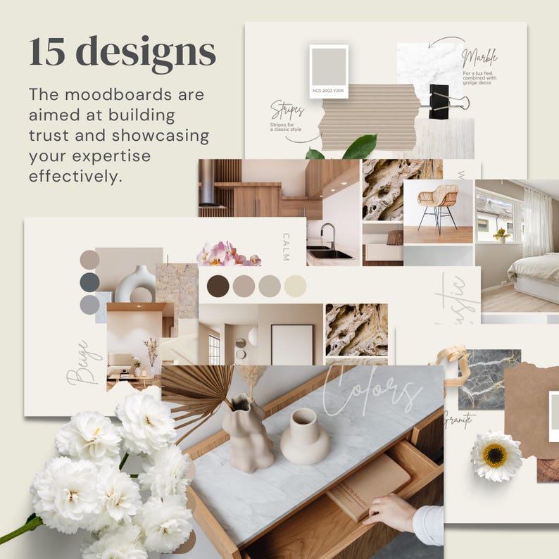 EDITABLE Interior Designer Moodboard Templates | Beige Business Mood ...