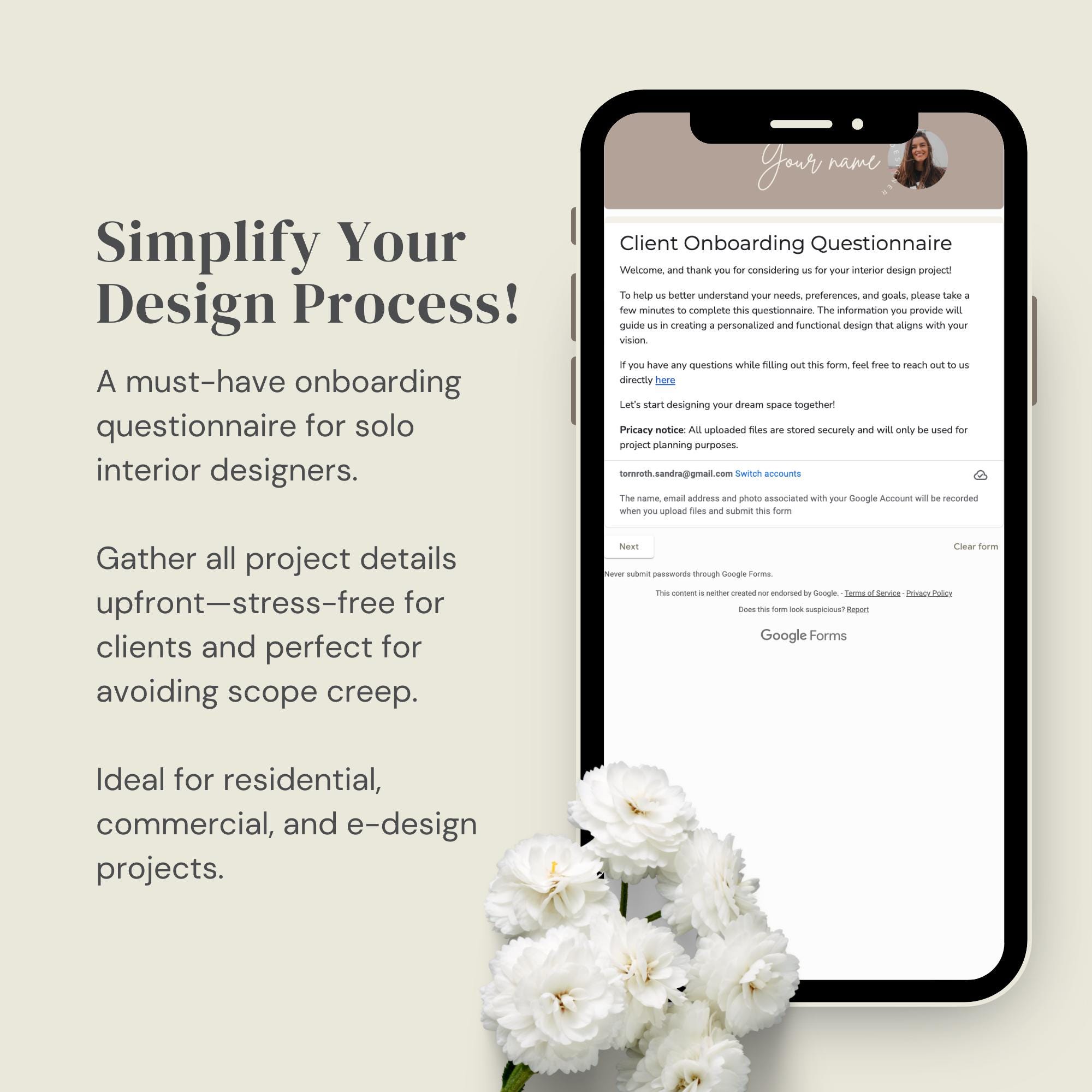 Editable Client Questionnaire Interior Design Template | Client Form ...