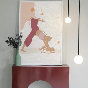 Mama i dziecko Joga Cyfrowy Wydruk Sztuki, Boho Macierzyństwo Ścienna Sztuka, Ilustracja Pozycji Jogi, Prezent dla Nowych Mam, Plakat Dekoracji Dziecięcej, Joga Dla Dzieci