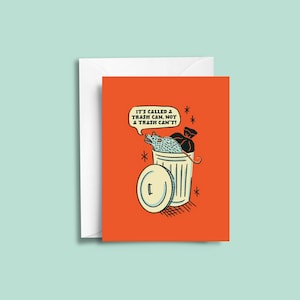 Funny Possum Pun Mini Postcard: Hand-Drawn Trashcan Design