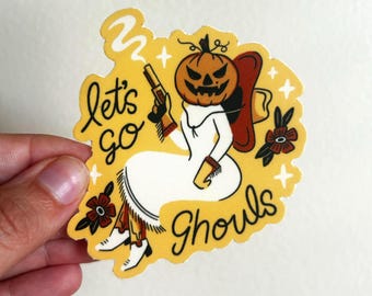 Western Halloween Vinyl Aufkleber: Let's Go Ghouls, Cowgirl Kürbis