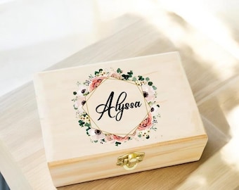 Personalized Wooden Jewelry Box – Custom Name Engraved Storage Case for Rings, Necklaces & Keepsakes | Bridesmaid, Birthday Gift for Her