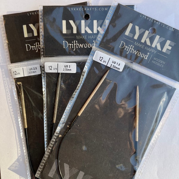 Lykke Driftwood circular knitting needles set of 3, US 1.5, 2.0, 2.5,  Mother's Day gift for knitters and crocheters