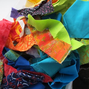 Fabric scrap bag, prints and solids, cotton quilting fabrics for string applique and scrap quilts