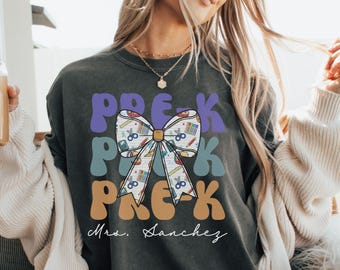 Camiseta personalizada para professor de pré-escola, camiseta com nome do professor, camiseta de volta às aulas, dia de agradecimento ao professor, camiseta personalizada para professor, novo presente para professor