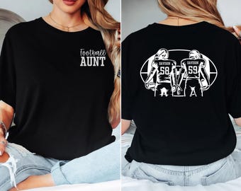 Custom Football Aunt Shirt with Two Older Players Name & Number Aunt Football Gift for Football Aunt Aunt Gift GameDay Aunt Tee Sports Aunt