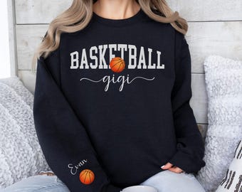 Personalized Basketball Gigi Kids Name On Sleeve Sweatshirt Basketball Grandma Gift Custom Gigi Basketball Mothers Day Gift Game Day Hoodie