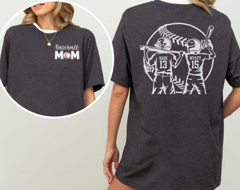 Benutzerdefinierte Baseball Mom Shirt mit zwei Spieler Namen & Zahlen personalisiertes Geschenk für Baseball Mom Baseball Mom Tee Benutzerdefinierte Muttertagsgeschenk