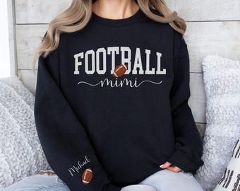Personalized Football Mimi Kids Name On Sleeve Sweatshirt Football Grandma Gift Custom Mimi Football Sweater Mothers Day Gift GameDay Hoodie