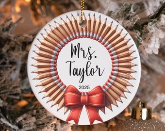 Personalized Teacher Wreath Ornament Gift for Teacher Personalized Teacher Gift Custom Teacher Christmas Ornament Teacher Retirement Gift