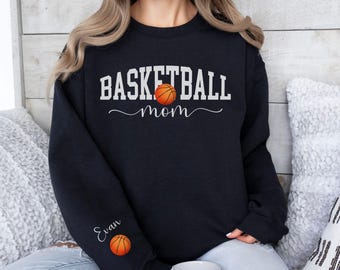 Personalized Basketball Mom Kids Name On Sleeve Sweatshirt Basketball Mom Sweatshirt Custom Basketball Mom Sweater Senior Basketball Mom