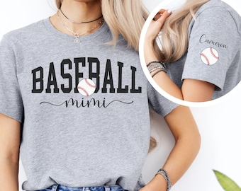 Custom Baseball Mimi Shirt with Name on Sleeve Personalized Gift for Baseball Mimi Baseball Mimi Tee Game Day Mimi Custom Mothers Day Gift