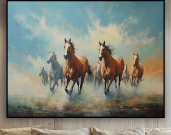 青い馬の塔 - フランツ・マルクの手描きの油絵の複製、抽象的な岩、虹