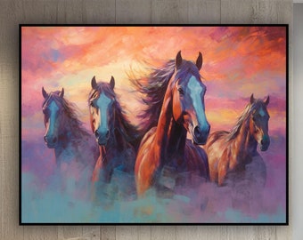 Hand-Painted Majestic Horse Portrait: Abstract Textured Oil Painting