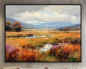 Colorful Meadow Landscape Oil Painting on Canvas: Abstract Wall Decor