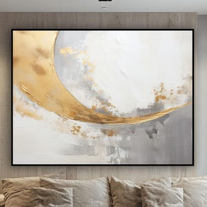 Golden Arc, Minimalist, Gray and White, 100% Hand Painted,Textured Painting,Abstract Oil Painting,Acrylic Painting,Wall Decor Living Room
