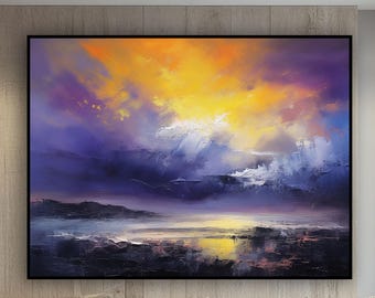 Textured Abstract Landscape Painting: Dramatic Dusk Oil on Canvas