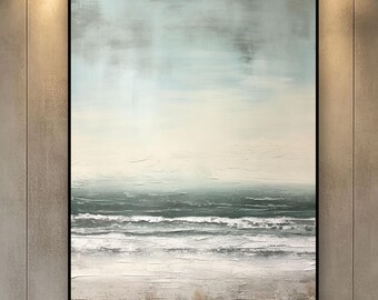 Abstract Seascape Oil Painting: Grey-Blue Ocean Texture Art