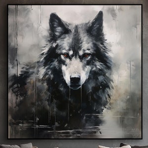 Realistic Gray Wolf Portrait, Wildlife Art,100% Hand Painted,Textured Painting,Abstract Oil Painting,Acrylic Painting,Wall Decor Living Room