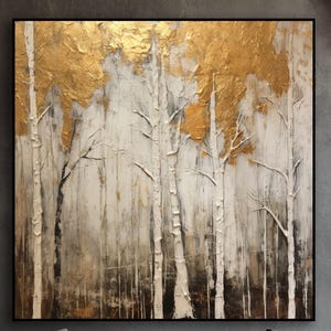 Gold and Beige Forest, Warm Gold Trees, 100% Hand Painted,Textured Painting,Abstract Oil Painting,Acrylic Painting,Wall Decor Living Room