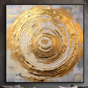 Golden Circle, Gold Leaf, Gold and White, 100% Hand Painted,Textured Painting,Abstract Oil Painting,Acrylic Painting,Wall Decor Living Room