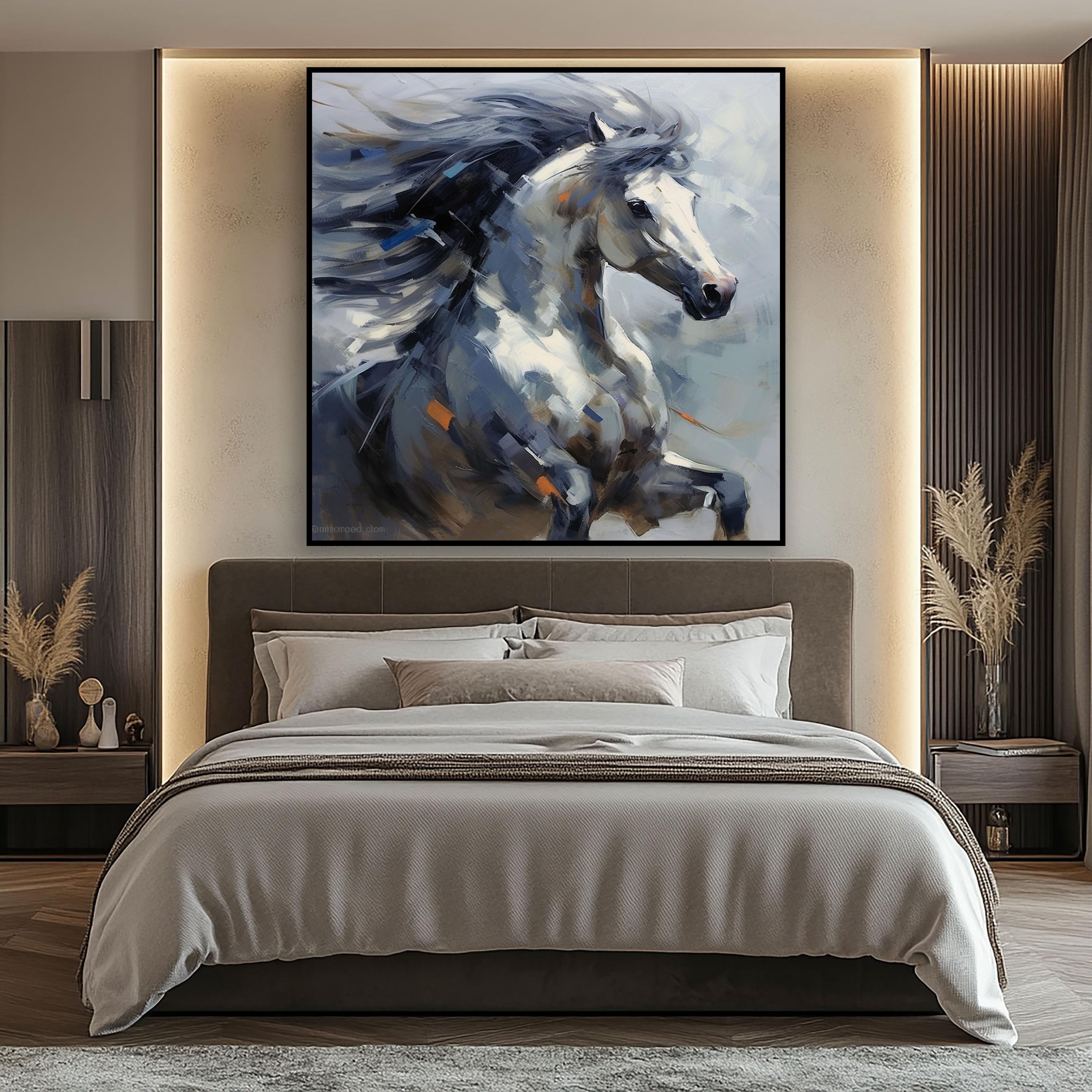 Hand-painted White Horse Oil Painting on Canvas: Abstract Wall Art - Etsy