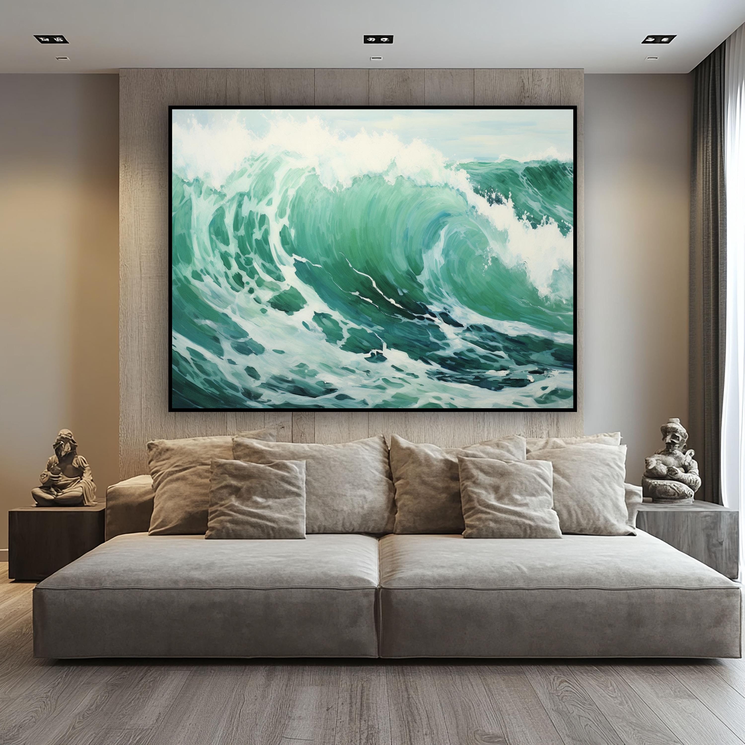 Seafoam Green Wave Painting: Textured Abstract Oil & Acrylic Art - Etsy