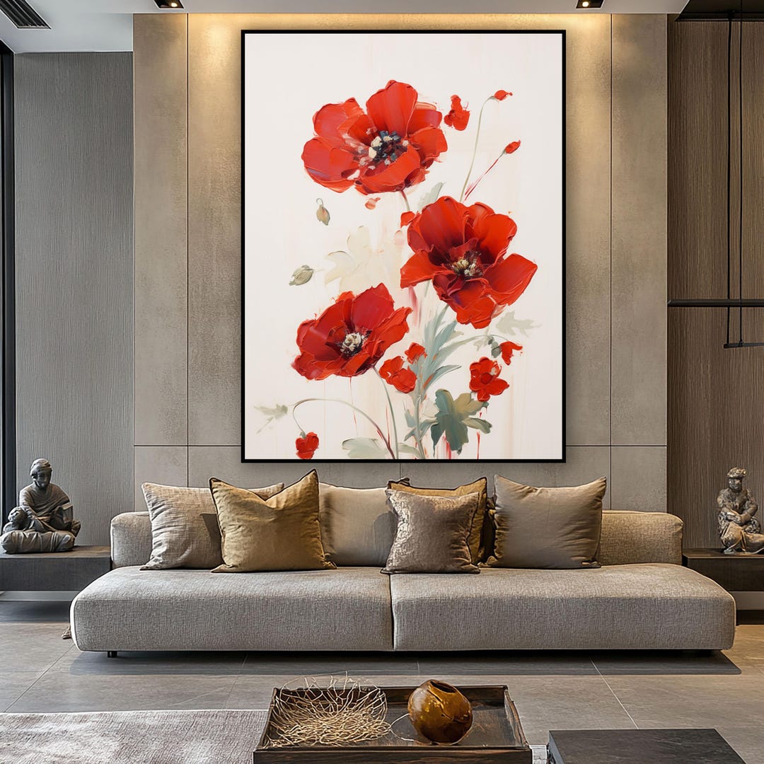 Hand Painted Red Poppies Oil Painting, Textured Abstract Floral Art - Etsy