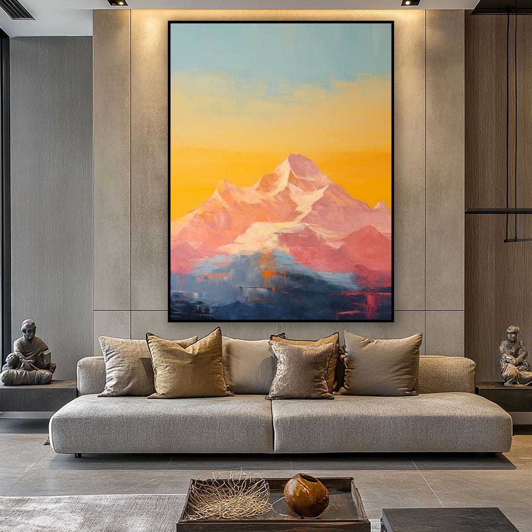 Abstract Sunset Mountain Oil Painting: Textured Canvas Wall Art - Etsy