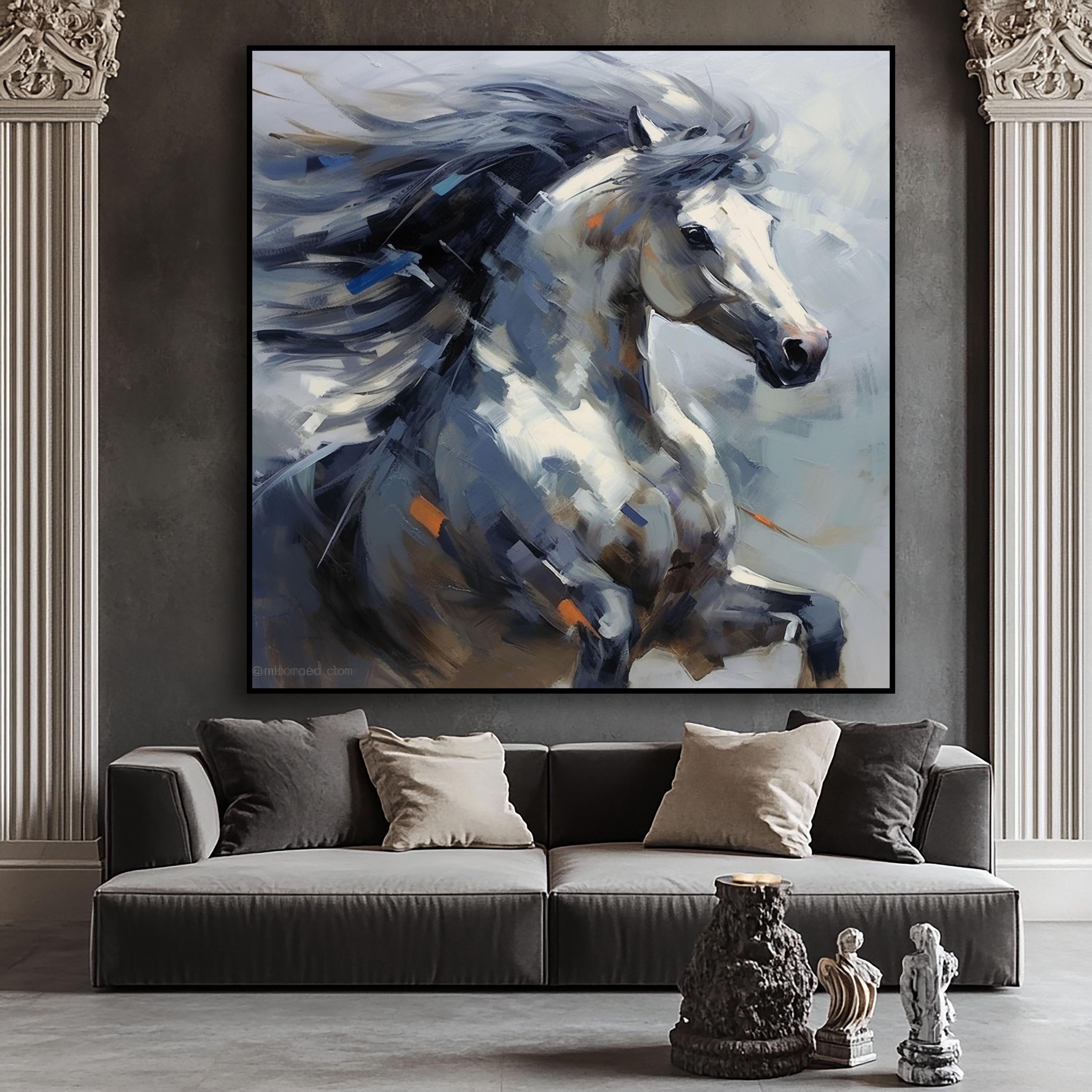 Hand-painted White Horse Oil Painting on Canvas: Abstract Wall Art - Etsy