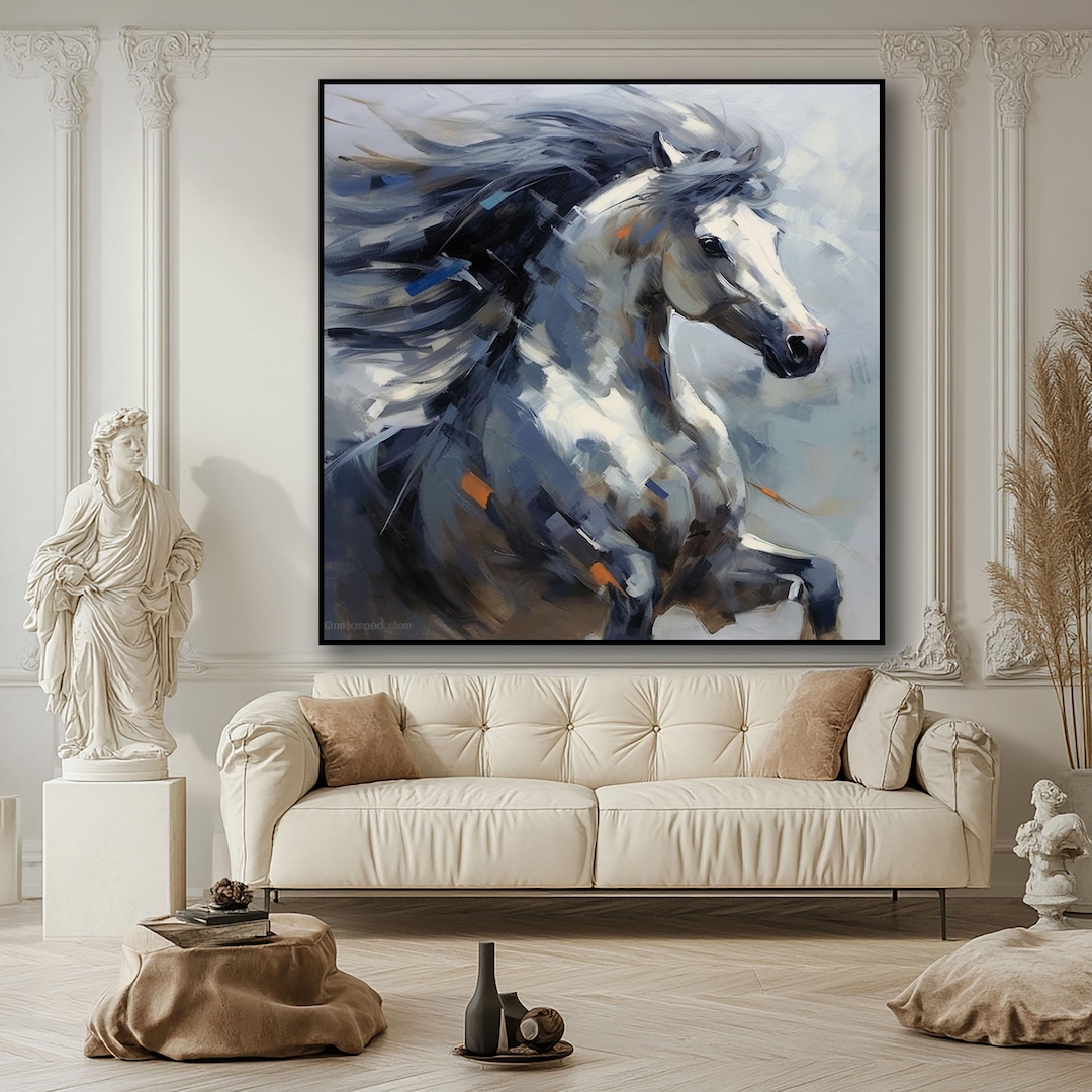 Hand-painted White Horse Oil Painting on Canvas: Abstract Wall Art - Etsy