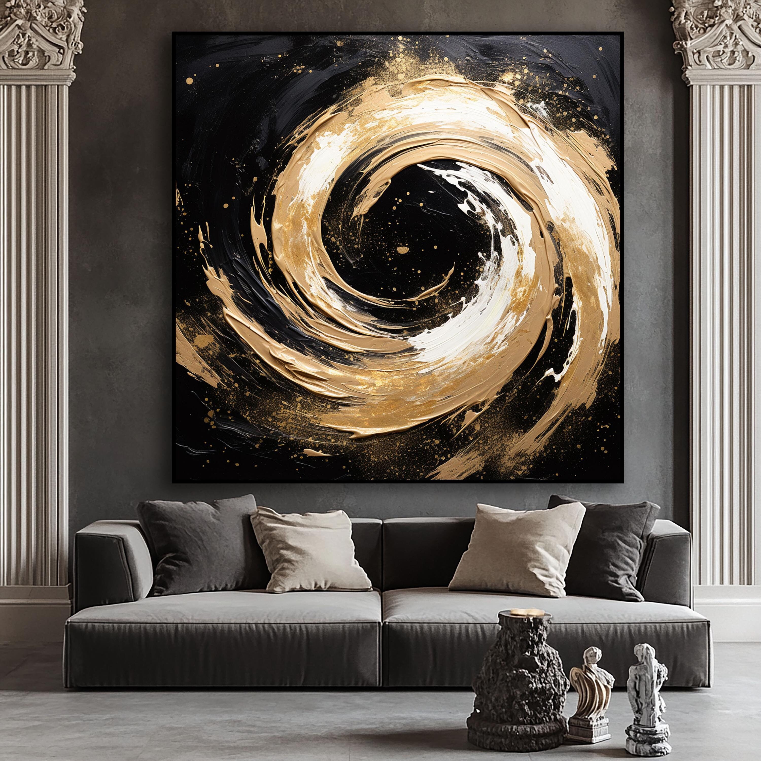 Hand Painted Gold Whirlpool Abstract Painting: Textured Wall Art