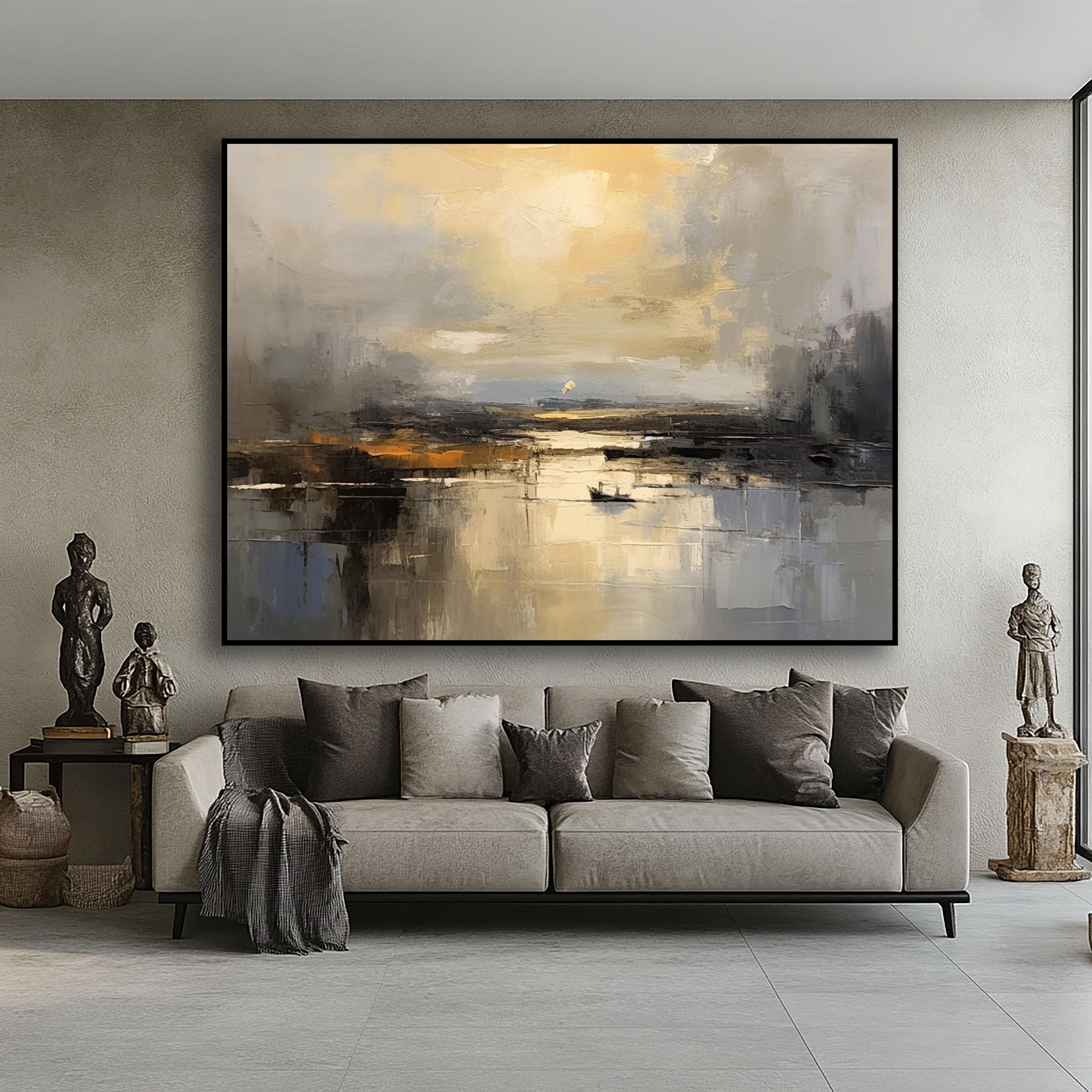 Textured Beige Abstract Landscape Oil Painting - Hand Painted Wall Art ...