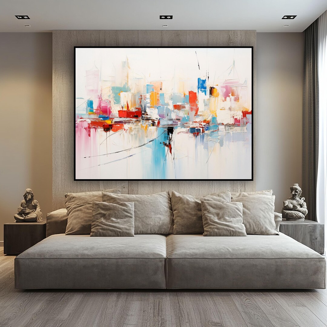 Textured Abstract Oil Painting: Colorful Cityscape Wall Art - Etsy