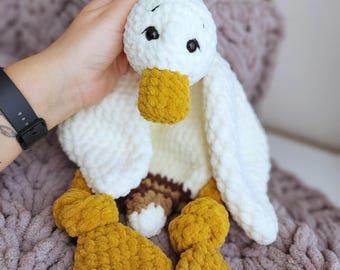 Duck snuggler Baby security blanket Crochet stuffed animal toy Crochet duck lovey Baby shower gift Baby Christmas gift