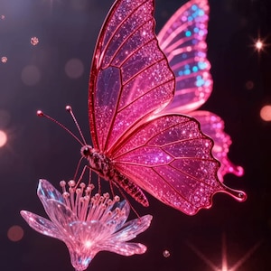 Pink Butterfly Phone Wallpaper, Elegant Floral Lock Screen, Glitter Flower Background (Digital Download)