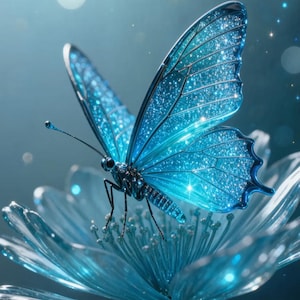 Blue Butterfly Phone Wallpaper, Elegant Floral Lock Screen, Glitter Flower Background (Digital Download)