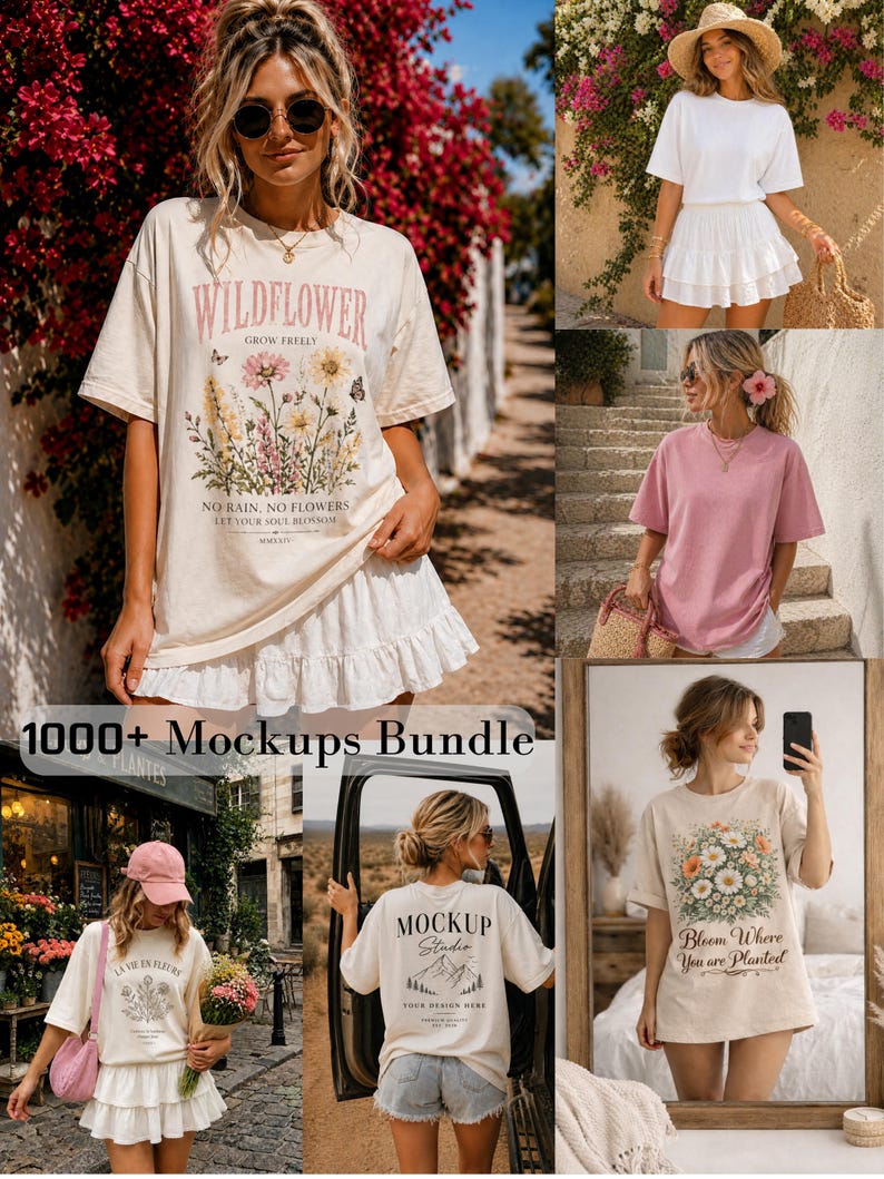 1000 + Comfort Colors 1717 Mockup Bundle, Realistic Lifestyle T-Shirt Mockups (PNG) image 1