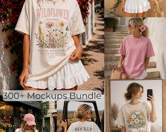 300 + Comfort Colors 1717 Mockup Bundle, Realistic Lifestyle T-Shirt Mockups (PNG)