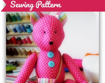 Digital Sewing Pattern (PDF) Teddy Bear Sewing. Make your own cute jointed Teddies. Mini Bag pattern included.