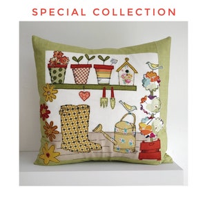 Digital Sewing pattern PDF The Potting Shed Applique cushion cover sew make stitch printable templates 16 inch project soft furnishings image 1