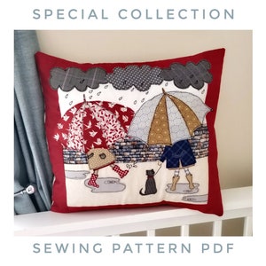 Digital Sewing Pattern (PDF) Fun in the Puddles Applique cushion cover sew make stitch printable templates