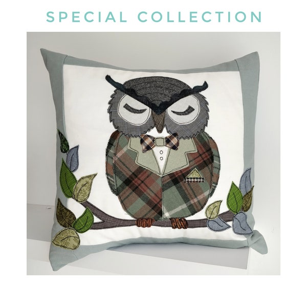 Digital Sewing Pattern (PDF) Barny Owl Applique cushion cover sew make stitch printable templates 16 inch  project