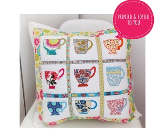 Teacups cushion cover and tote sewing pattern Printed and Posted with applique templates by Helen Newton