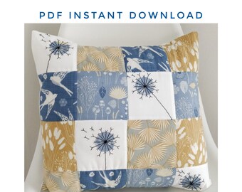 PDF Dandelion Patchwork cushion cover patchwork and applique printed sewing pattern freemotion machine embroidery