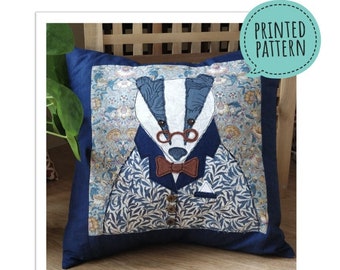 Printed Sewing Pattern Mr Badger Applique cushion cover sew make stitch printable templates 16 inch  project soft furnishings