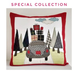 Digital Sewing Pattern (PDF) Driving Home For Christmas Applique cushion cover sew make stitch printable templates project soft furnishings